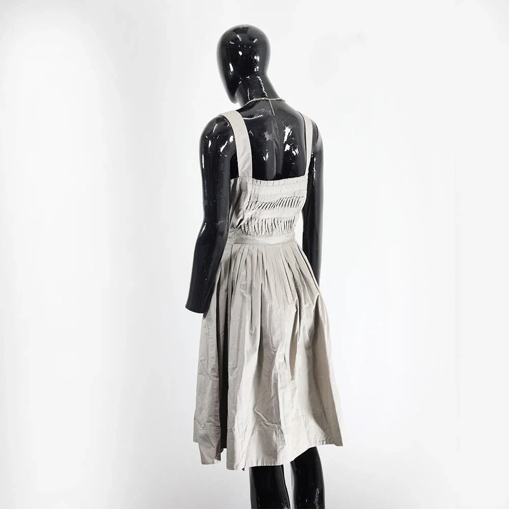 Zara Basic Beige Smocked Midi Dress with Tie Belt - Picture 3 of 6